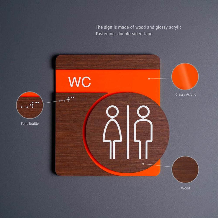 Information signs Utility Room Door Sign: Stainless Steel &amp; Wood Plate — "Genova" Design