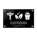 Information signs Custodian Sign with Braille: Black Acrylic Sign - Photo #4
