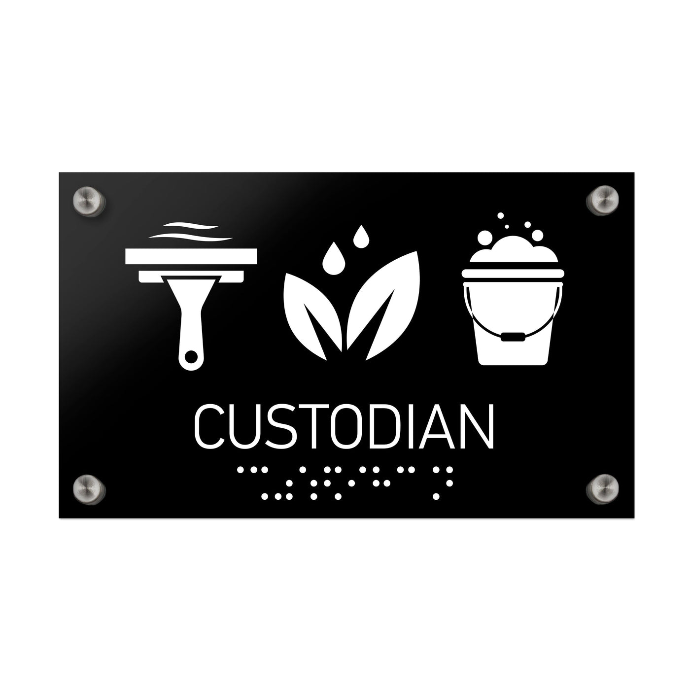 Information Signs - Custodian Sign With Braille - Black Acrylic