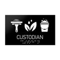 Information signs Custodian Sign with Braille: Black Acrylic Sign - Photo #3