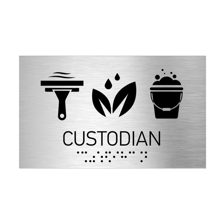 Information signs Custodian Sign — Stainless Steel Sign with Braille