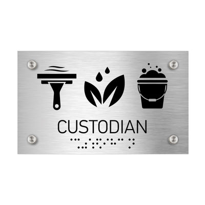 Information signs Custodian Sign — Stainless Steel Sign with Braille