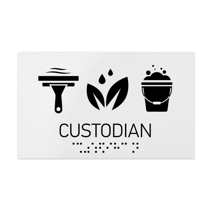 Information signs Custodian Signs - White Acrylic Sign with Braille