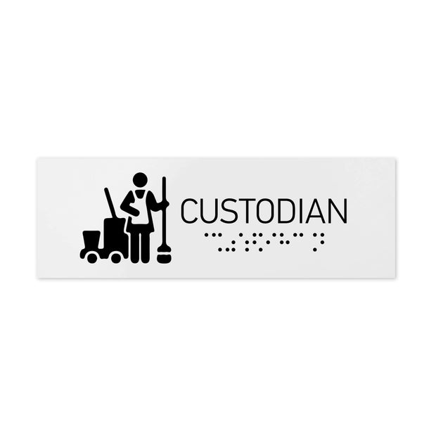 Information signs Custodian Sign: White Acrylic Sign with Braille