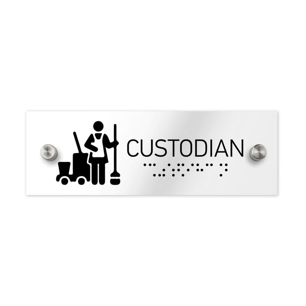 Information signs Custodian Sign with Braille: Clear Acrylic Sign