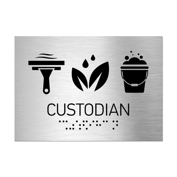 Information signs Custodian Sign — Stainless Steel Sign with Braille
