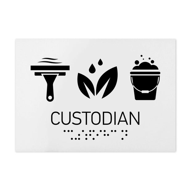 Information signs Custodian Signs - White Acrylic Sign with Braille