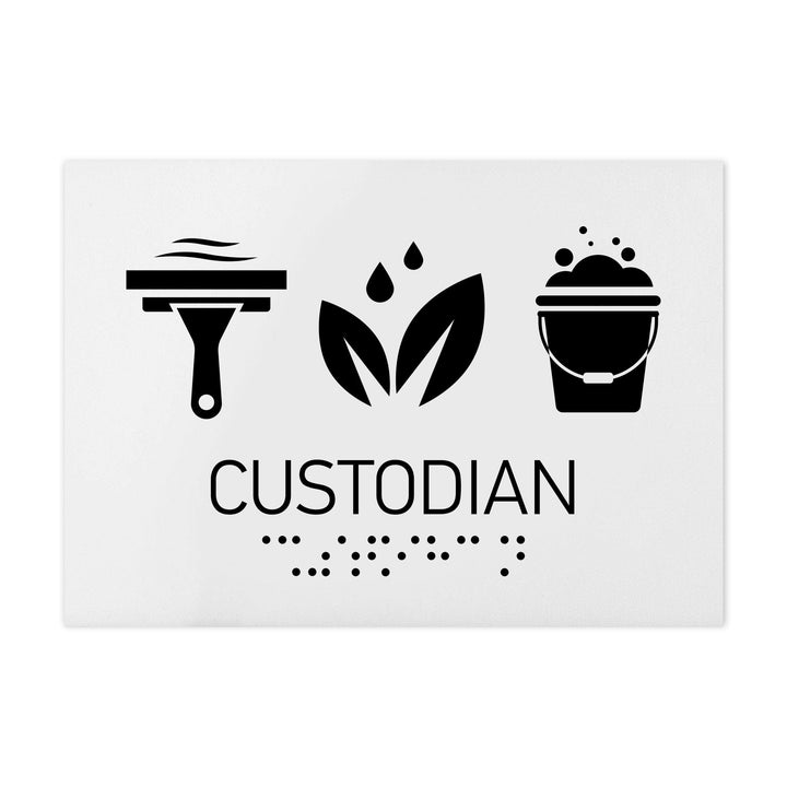 Information signs Custodian Signs - White Acrylic Sign with Braille