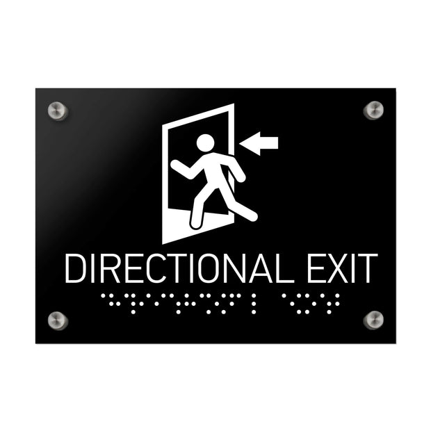 Information signs Directional Exit Door Sign - Black Acrylic with Braille