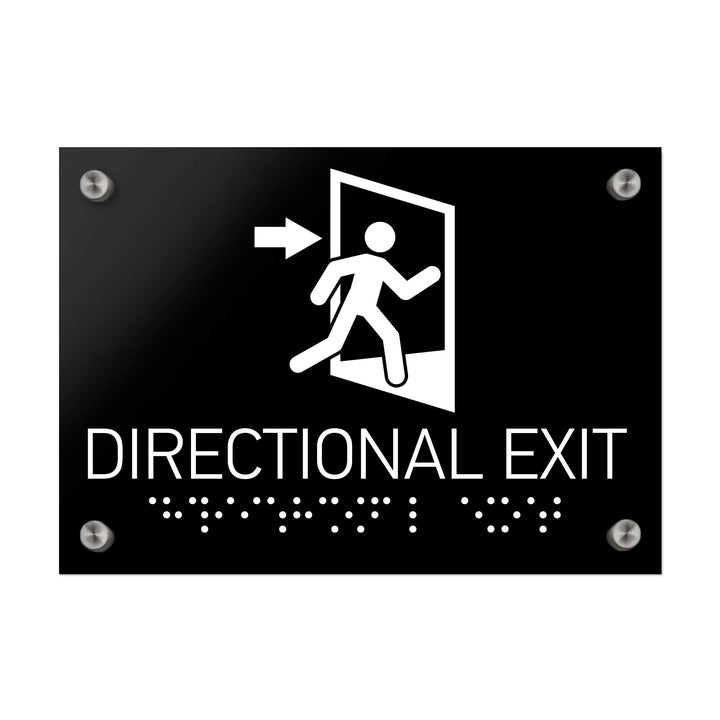 Information signs Directional Exit Door Sign - Black Acrylic with Braille