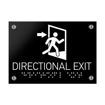 Information Signs - Directional Exit Door Sign Black Acrylic Whith Braille