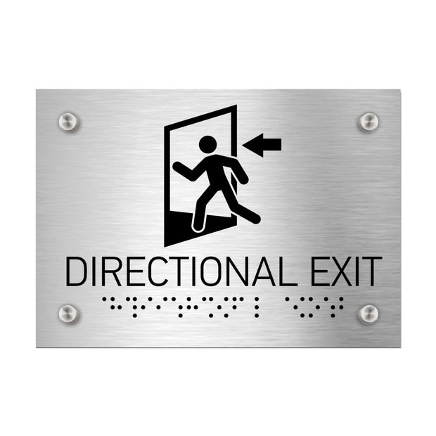 Information signs Directional Exit Signs: Stainless Steel Sign with Braille (11.7x8.3'' / 297x210 mm)