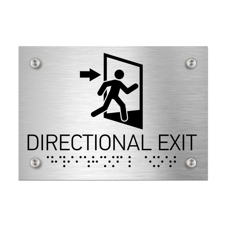 Information signs Directional Exit Signs: Stainless Steel Sign with Braille (11.7x8.3'' / 297x210 mm)