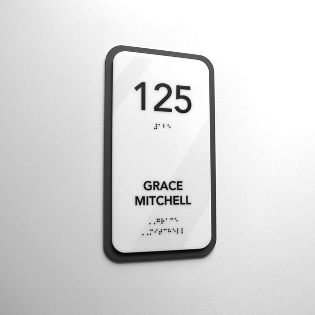 Acrylic Door Number Sign with Personalized Name & Braille — "Elegant" Design