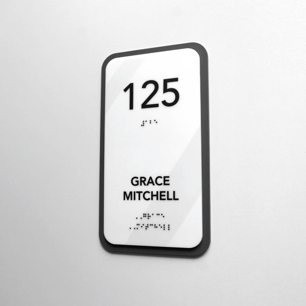 Acrylic Door Number Sign with Personalized Name & Braille — "Elegant" Design