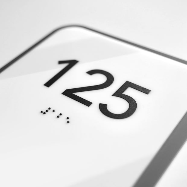 Acrylic Door Number Sign with Personalized Name & Braille — "Elegant" Design