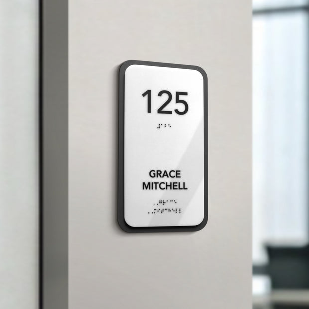 Acrylic Door Number Sign with Personalized Name & Braille — "Elegant" Design