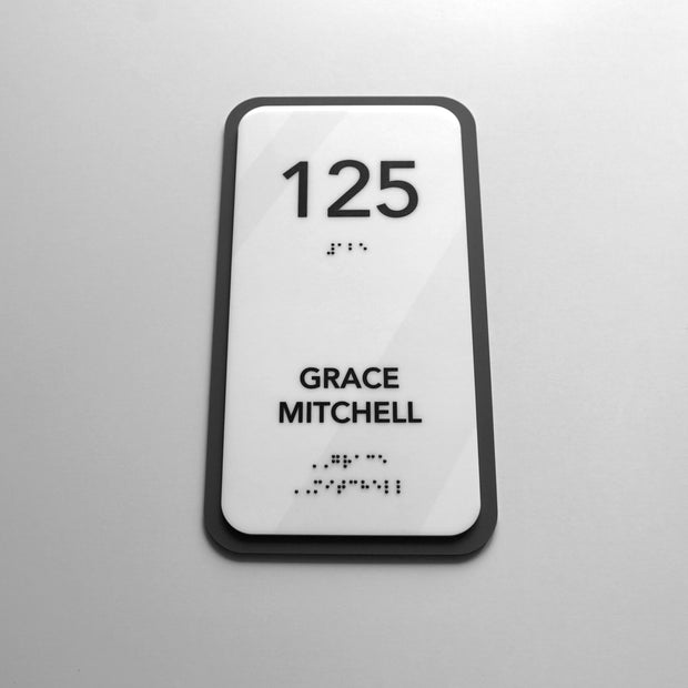 Acrylic Door Number Sign with Personalized Name & Braille — "Elegant" Design