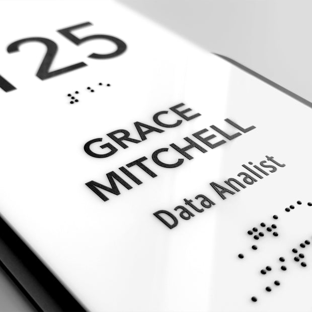 Vertical Acrylic Door Number Sign with Braille & Custom Text — "Elegant" Design