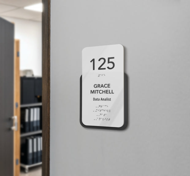 Vertical Acrylic Door Number Sign with Braille & Custom Text — "Elegant" Design