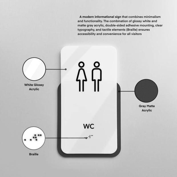 Acrylic WC Restroom Sign — "Elegant" Design