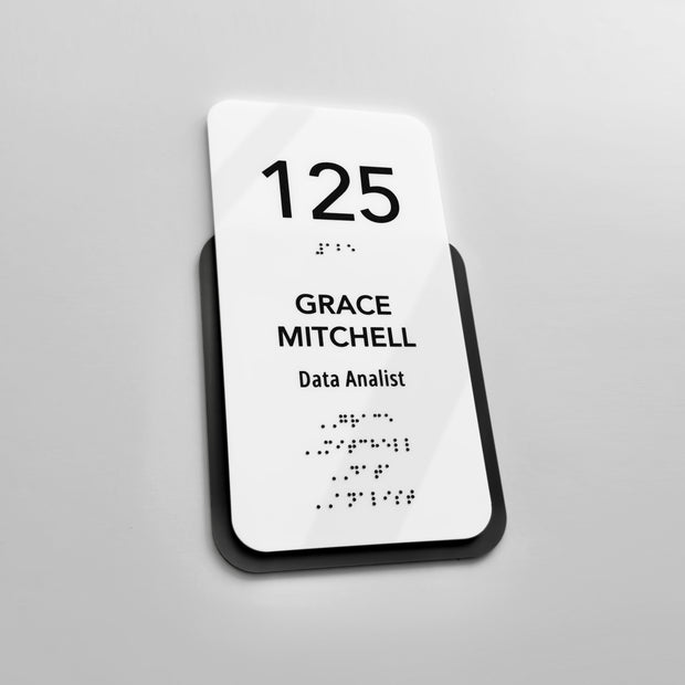 Vertical Acrylic Door Number Sign with Braille & Custom Text — "Elegant" Design