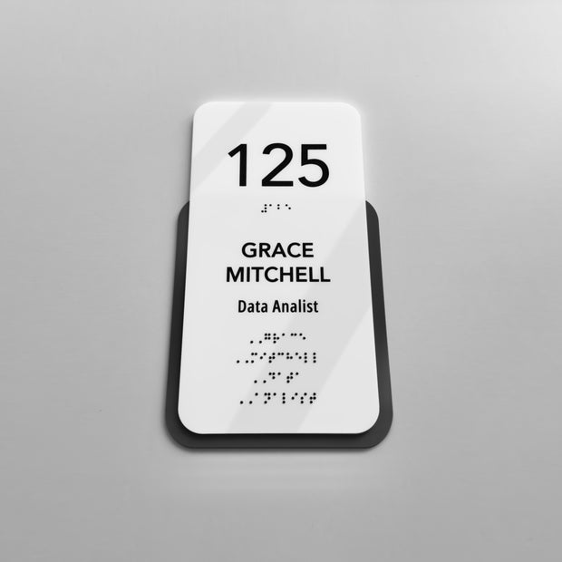 Vertical Acrylic Door Number Sign with Braille & Custom Text — "Elegant" Design