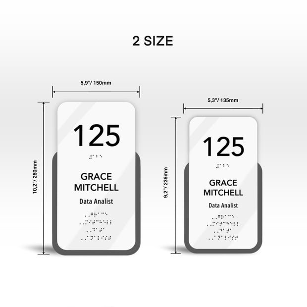 Vertical Acrylic Door Number Sign with Braille & Custom Text — "Elegant" Design