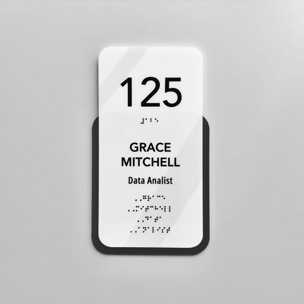 Vertical Acrylic Door Number Sign with Braille & Custom Text — "Elegant" Design