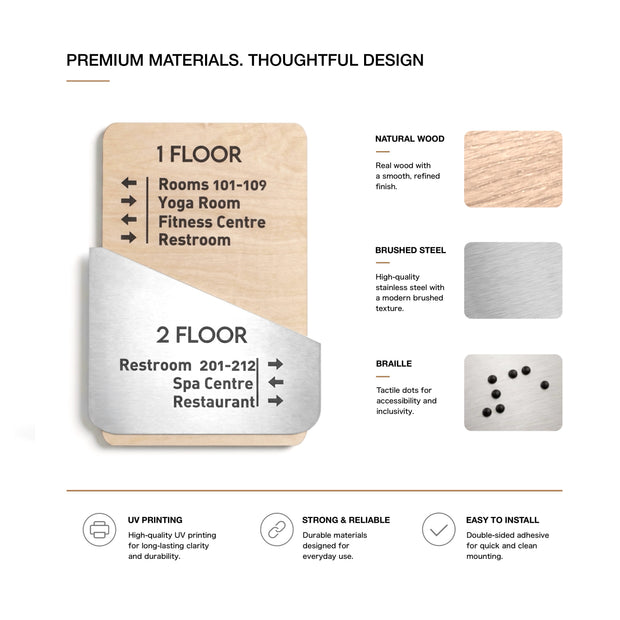 Wayfinding Sign: Custom Steel Wall Plate — "Downhill" Design
