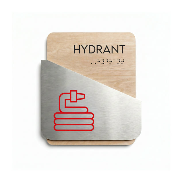 Fire Hydrant Sign: Wood & Stainless Steel — "Downhill" Design