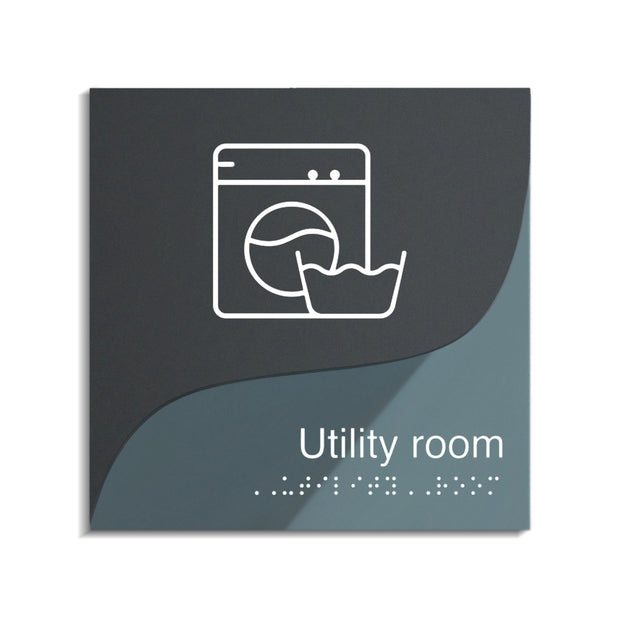 Utility Room Door Sign - Acrylic Door Plate - "Gray Calm" Design