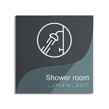 Shower Sign: Double Acrylic Door Sign — "Gray Calm" Design - Photo #1