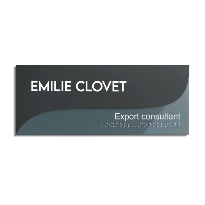 Acrylic Office Name Plate with Braille & Custom Text — "Gray Calm" Design