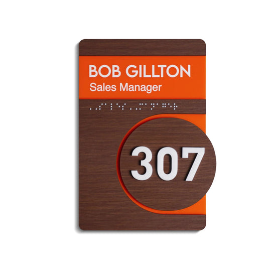 Door Number Sign with Braille: Acrylic & Wood — 