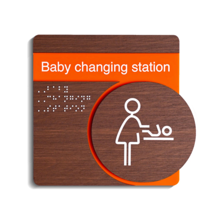 Baby Change Sign for Mother: Wood & Stainless Steel Plate — "Genova" Design