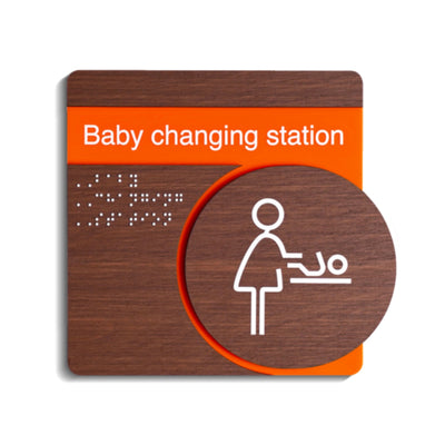 Baby Change Sign for Mother: Wood & Stainless Steel Plate — 