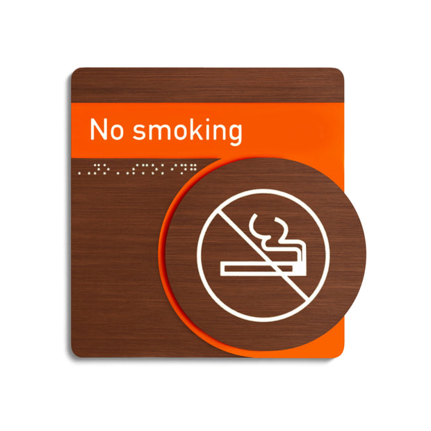 No Smoking Sign — Wood & Acrylic Door Plate — "Genova" Design