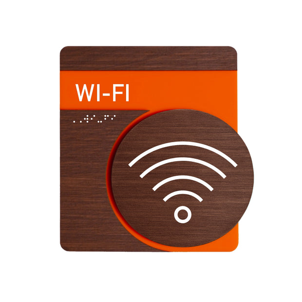 Wi-Fi Sign: Wood & Acrylic Plate — "Genova" Design
