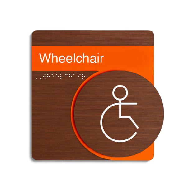 Wheelchair Sign for Restroom: Wood & Acrylic Plate — "Genova" Design