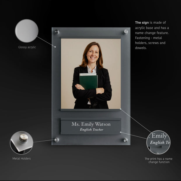 Teacher Name Sign with Photo – Personalized Acrylic Door Plate