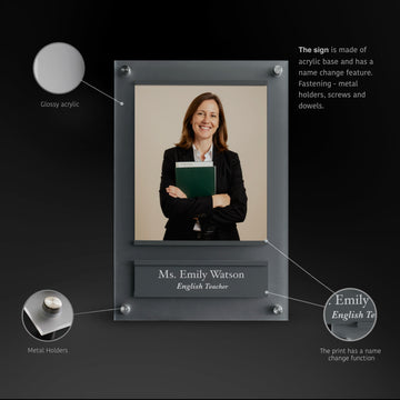Teacher Name Sign with Photo – Personalized Acrylic Door Plate - Photo #5