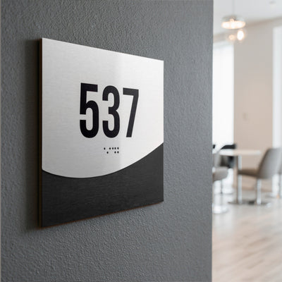 Unit Door Numbers: Stainless Steel & Wood Plate with Braille — 