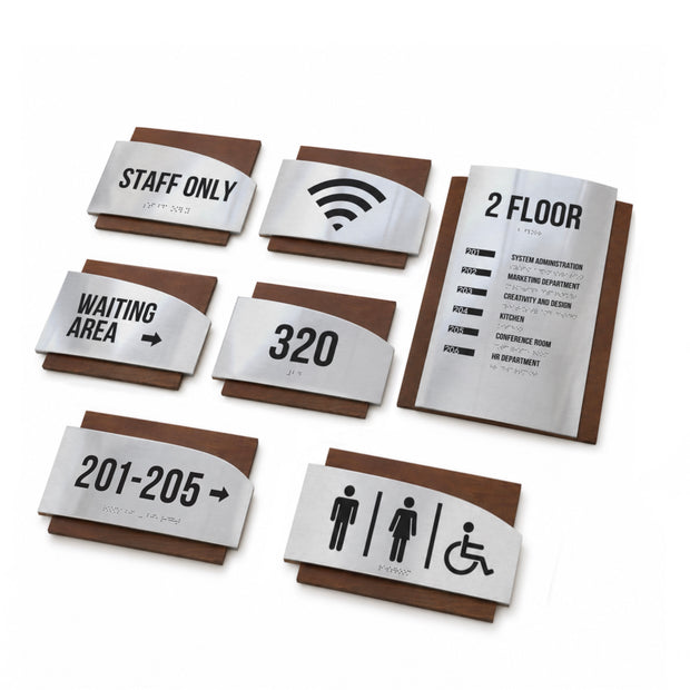 Custom Door Sign: Wood & Stainless Steel — "Wave" Design
