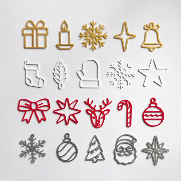Acrylic Christmas Ornaments Set (20 Pc): Wall, Window & Tree Decor — “Thin Christmas” Design