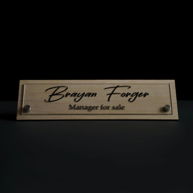 Desk sign Custom Desk Name Plate: Wood & Acrylic Sign