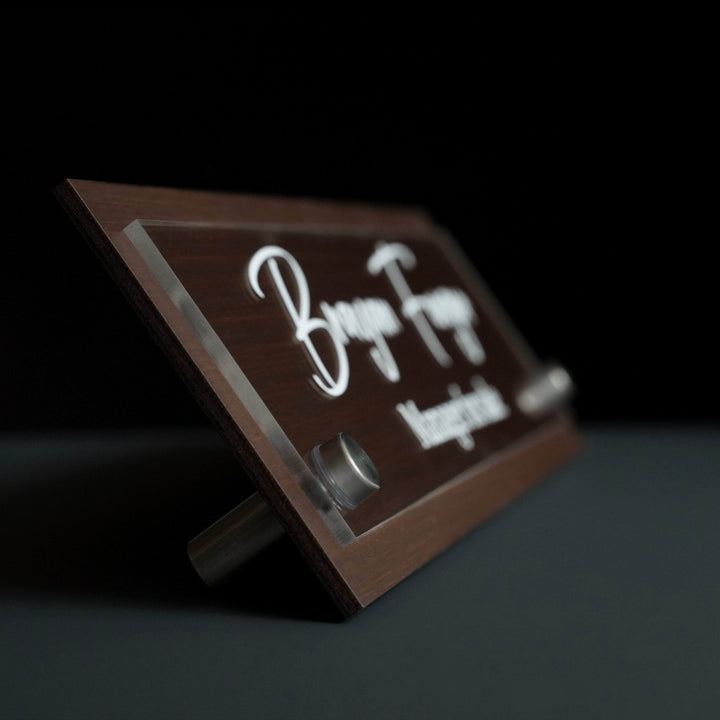 Desk sign Personalized Desk Name Plate: Wood &amp; Acrylic Sign