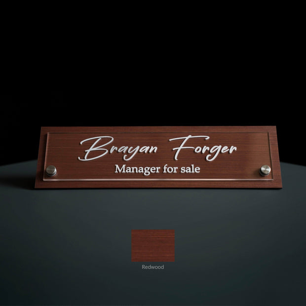 Desk sign Custom Desk Name Plate: Wood & Acrylic Sign