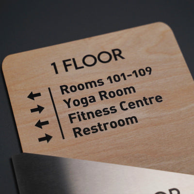 Floor Signs - Wayfinding Directional Sign - Steel Wall Plate "Downhill" Design