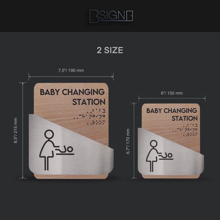 Door Signs Conference Room Signs - Stainless steel &amp; Wood Door Plate "Downhill" Design